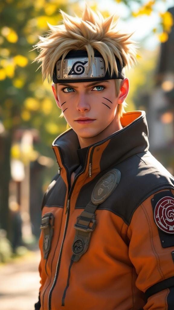 Confident Ninja in Village Square, Anime Art