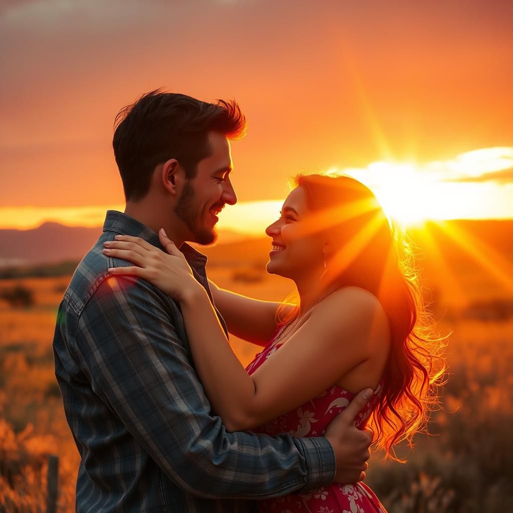 Loving Couple Embrace Under Mystical Rainbow