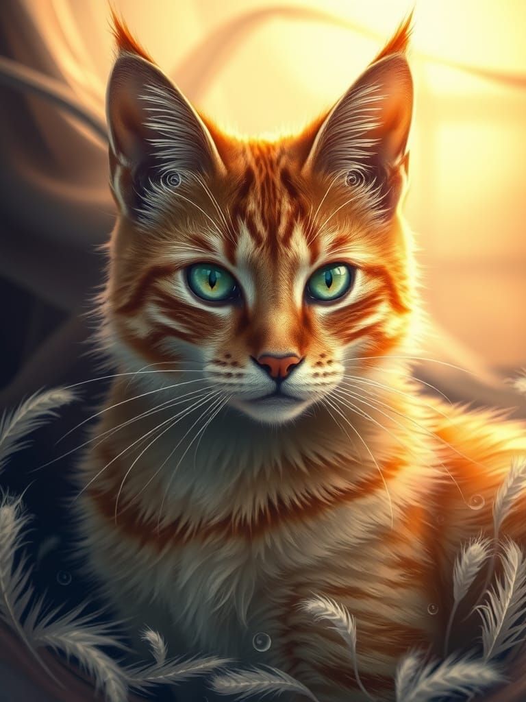 Whimsical Feline in Warm, Golden Tones