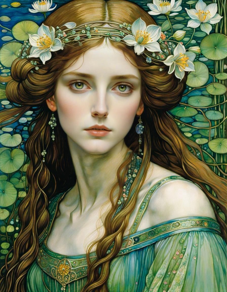 Ophelia Painting in Art Nouveau Style
