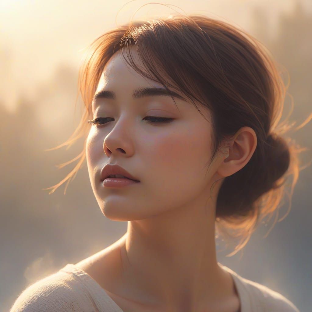 Surreal Portrait in Makoto Shinkai's Style, Serene Moment of...