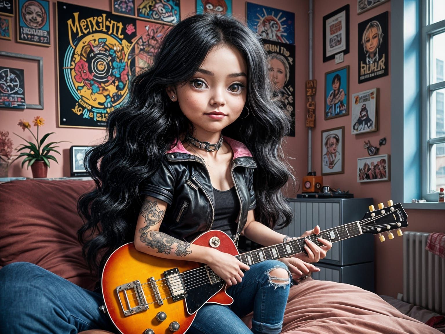 Chibi Heavy Metal Girl Rocks Out in Bedroom