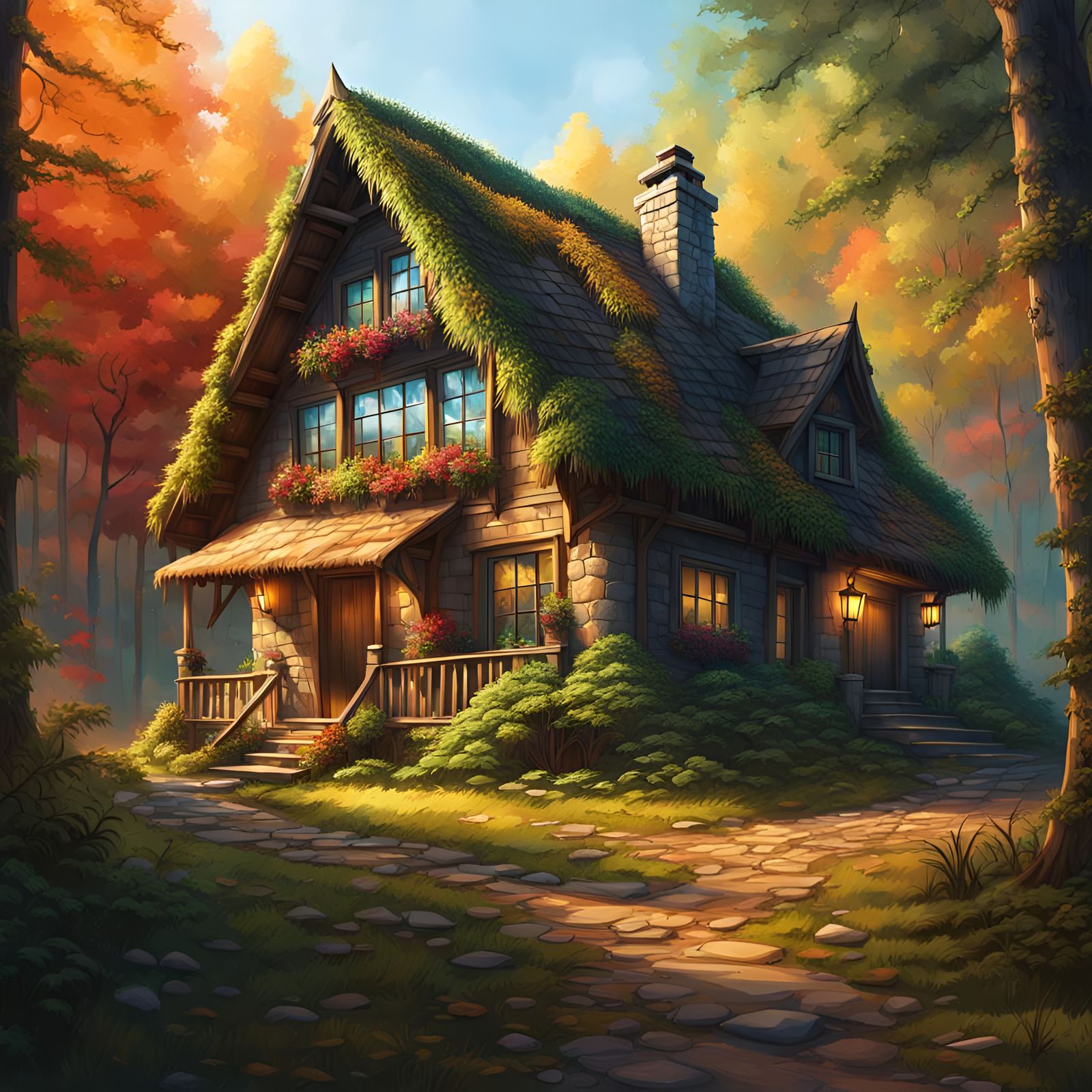 Hyperrealistic Cottage in Forest Concept Art