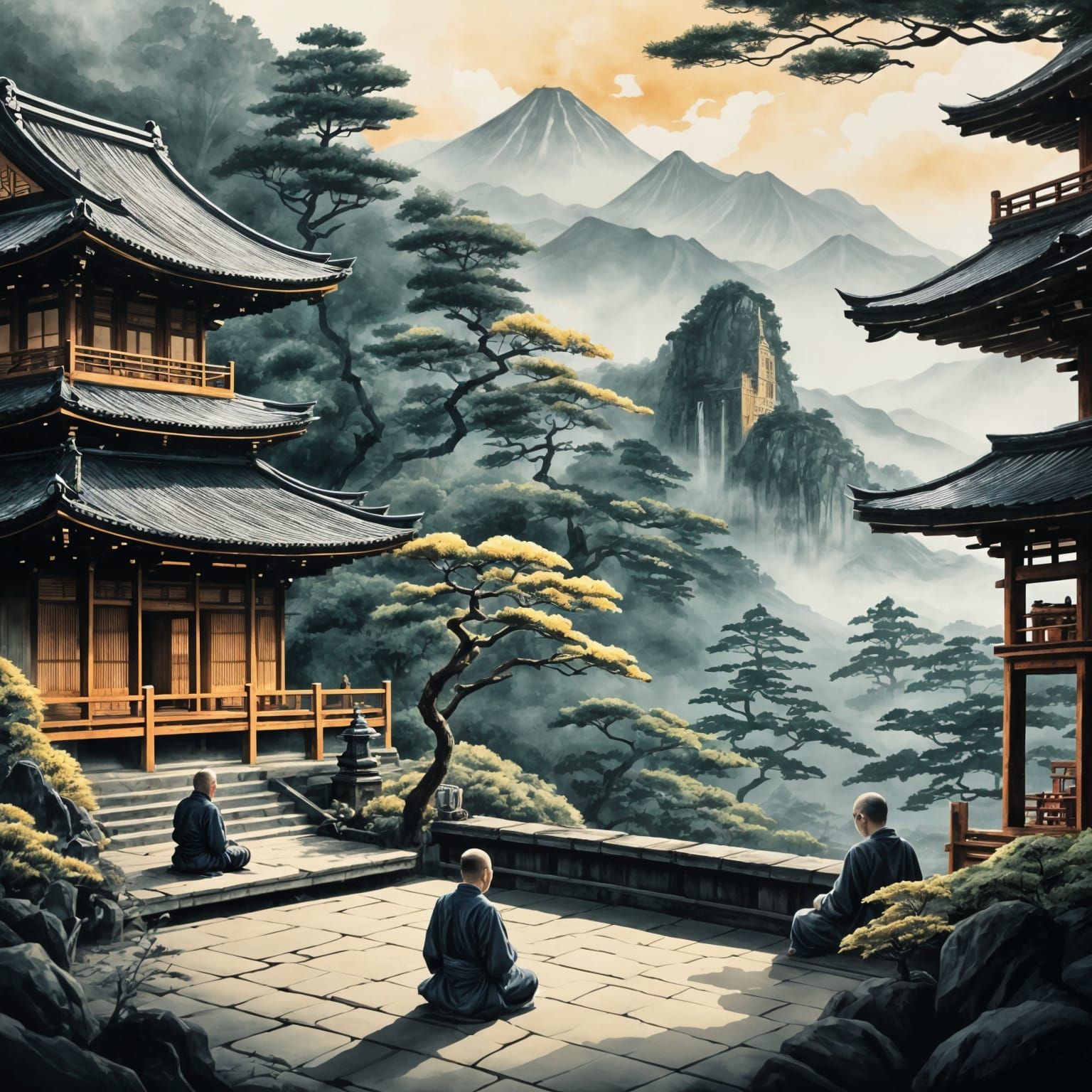 Japanese Ink Drawing: Place of Wisdom