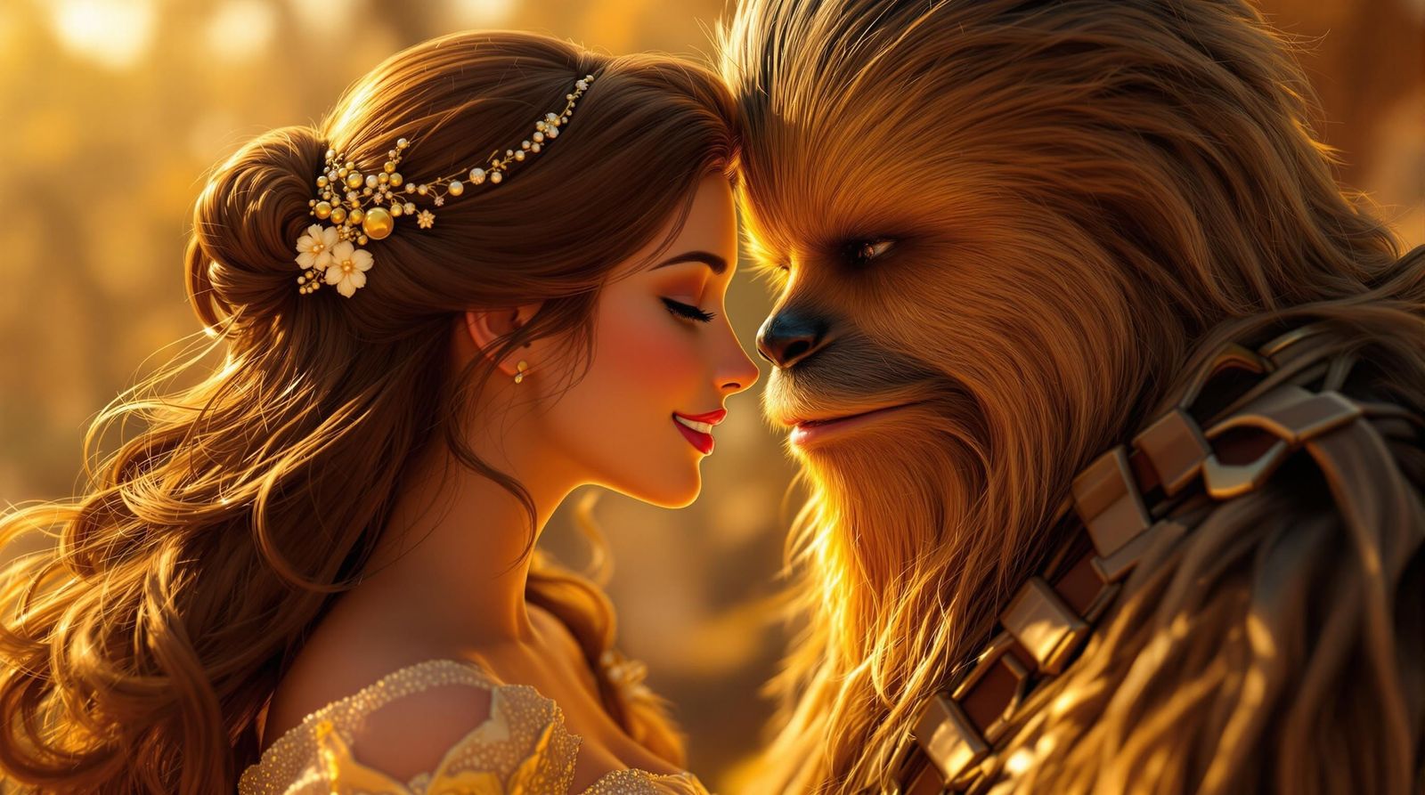 Romantic Hyper-Realistic Portrait of Princess Belle and Chew...