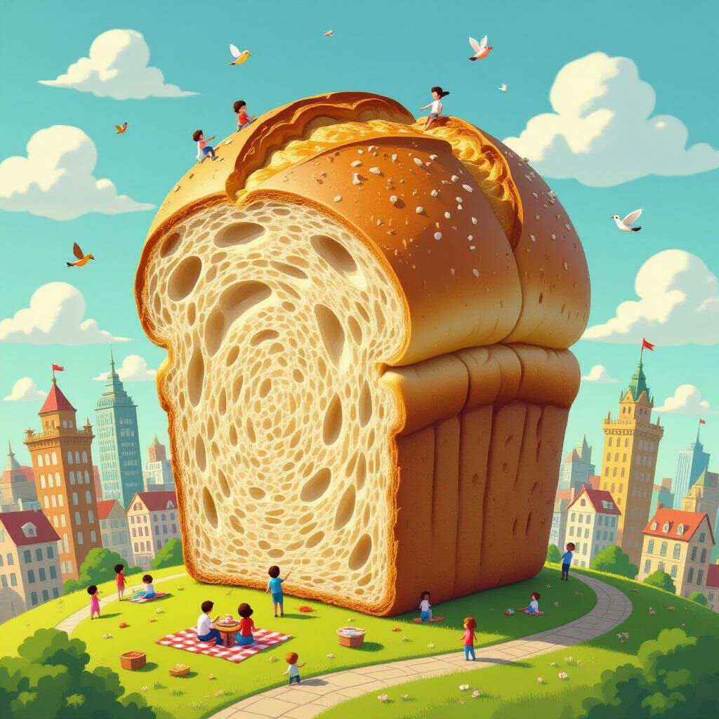 Giant Bread Loaf City Picnic Scene