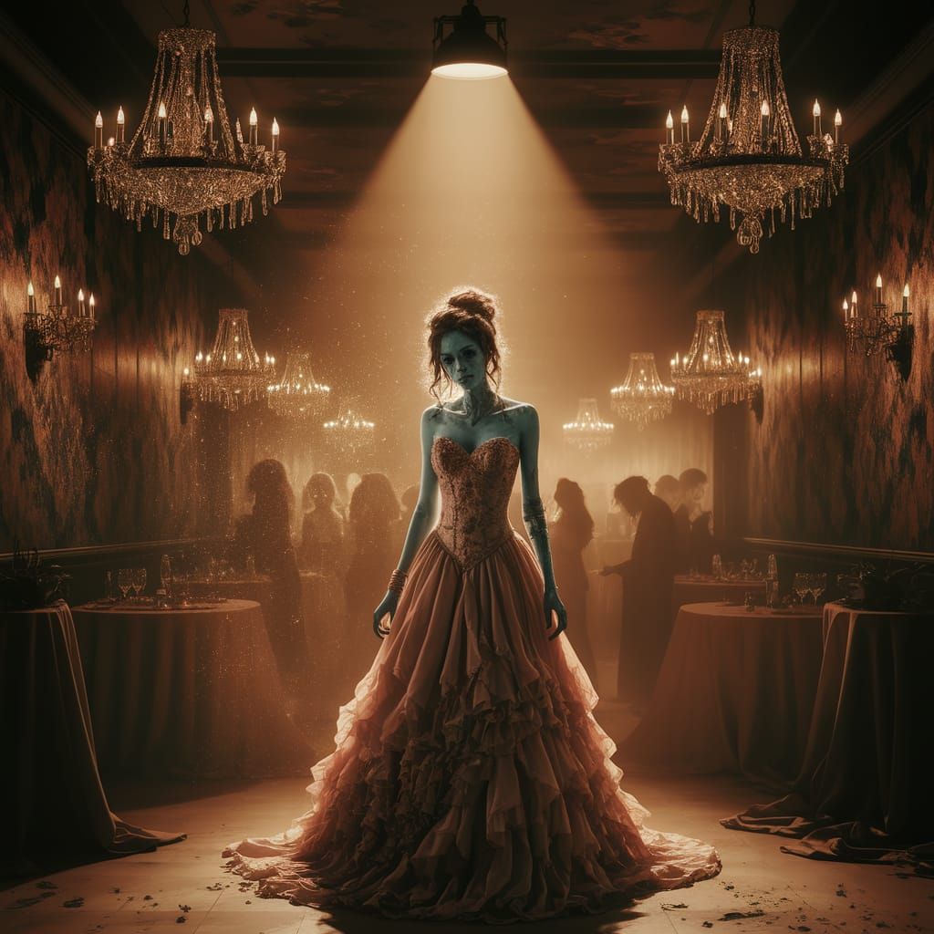 Zombie Prom Queen in Spotlight, Romantic Horror Style