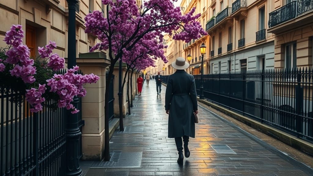 Rainy Parisian Alleyway in Photographic Style