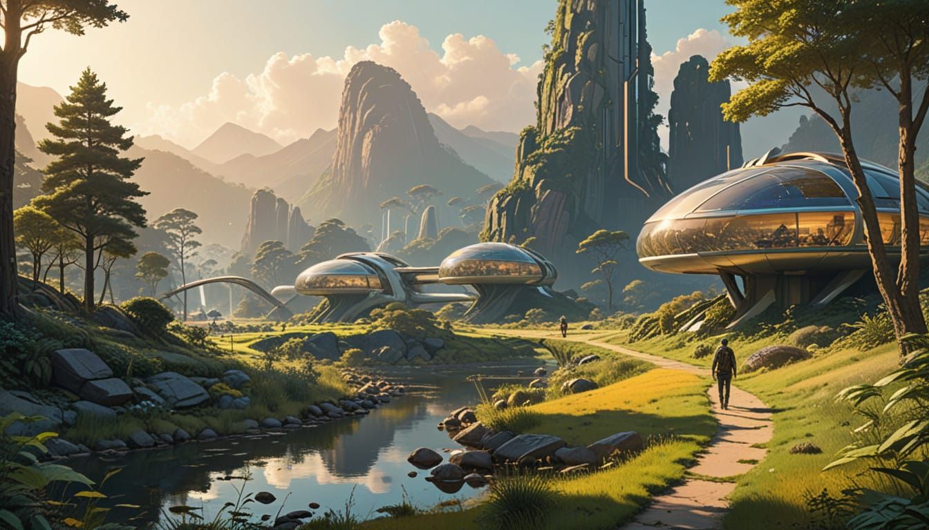 Eco-Friendly Cityscape in Vibrant Lush Landscape