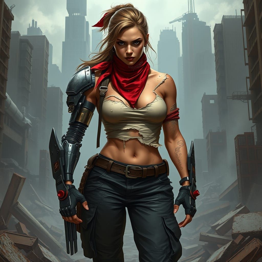 Mutant Warrior in Post-Apocalyptic Ruins: Digital Painting