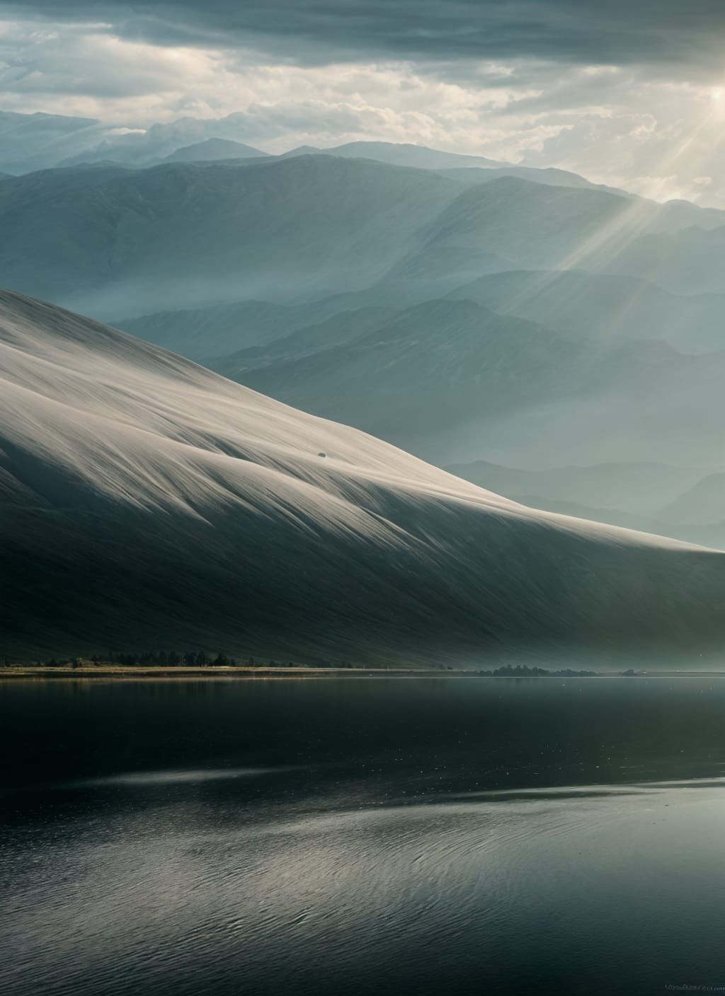 Morning on a fjord. Snø på fjellene... +