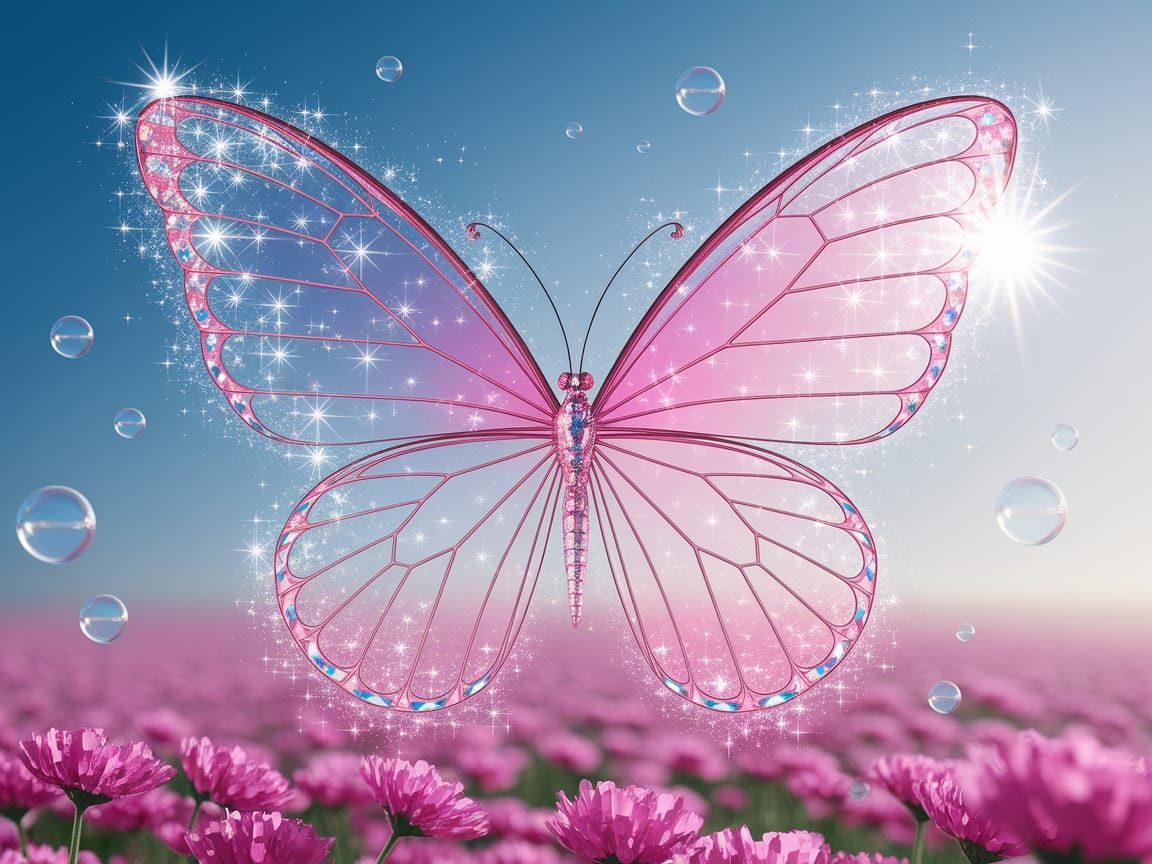 Enchanted Pink Butterfly in a Dreamy Spring Scene