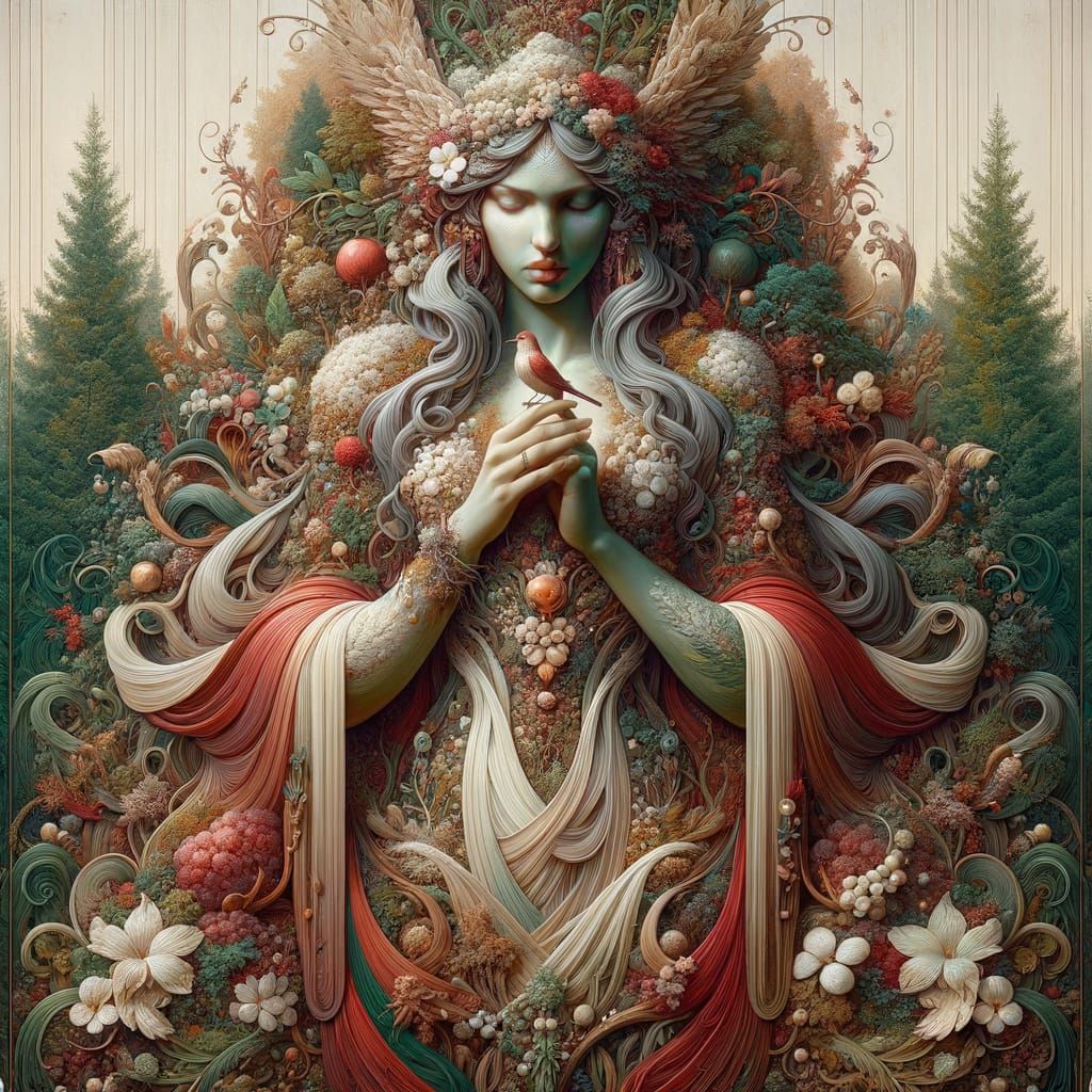 Ancient Goddess of the Forest in Art Nouveau Style