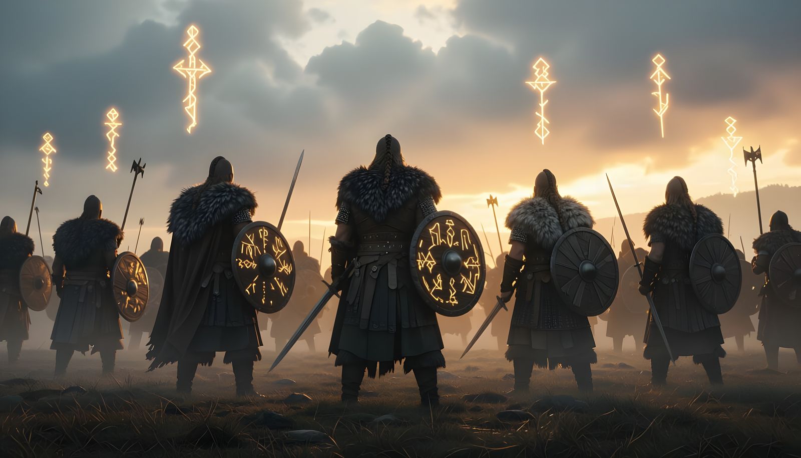 Viking Warriors United Under Golden Light