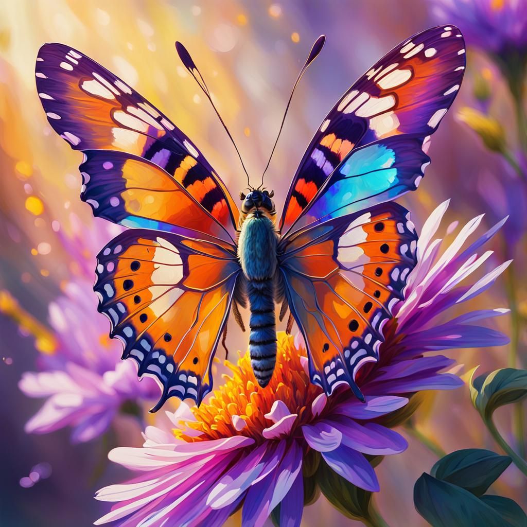 Butterfly on Purple Flower as Fauvist Painting