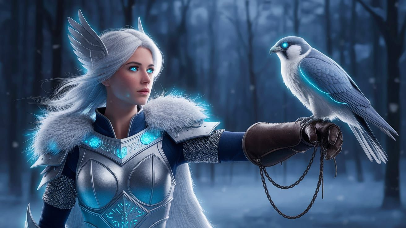 Frost Valkyrie Warrior in Hyperreal Winter Wonderland