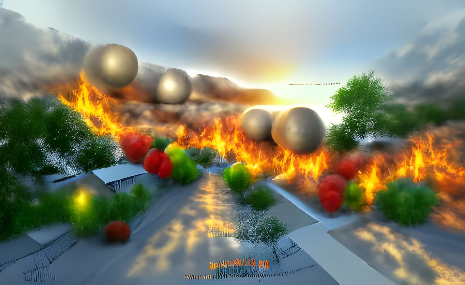 Apocalyptic Fireballs in Hyperrealistic 3D Illustration