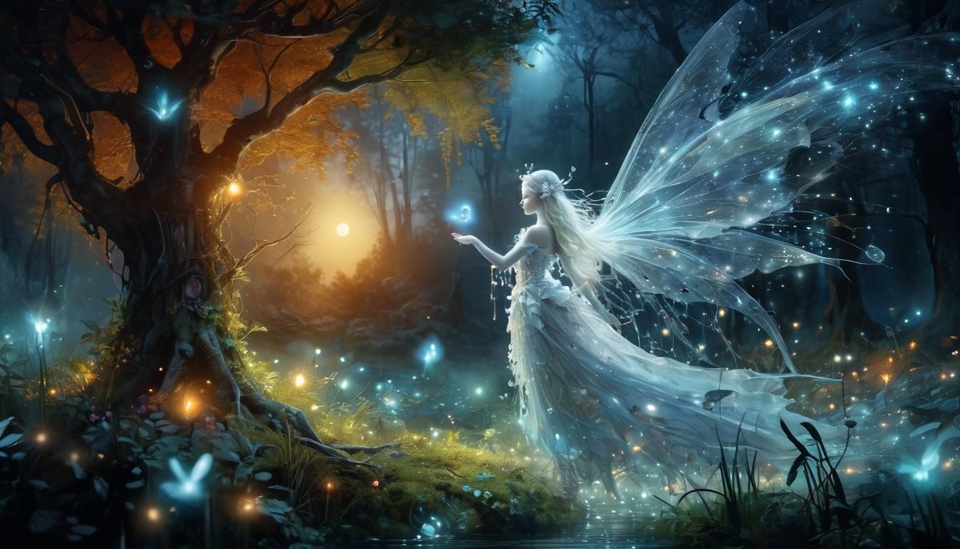 Bioluminescent Light Fairy in Enchanted Forest