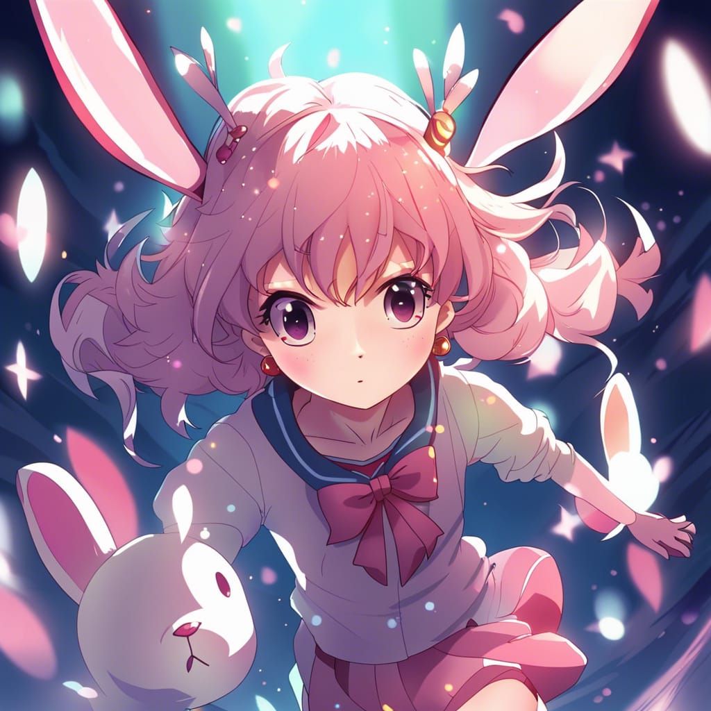 Anime Magical Girl with Bunny Ears in Manga Style