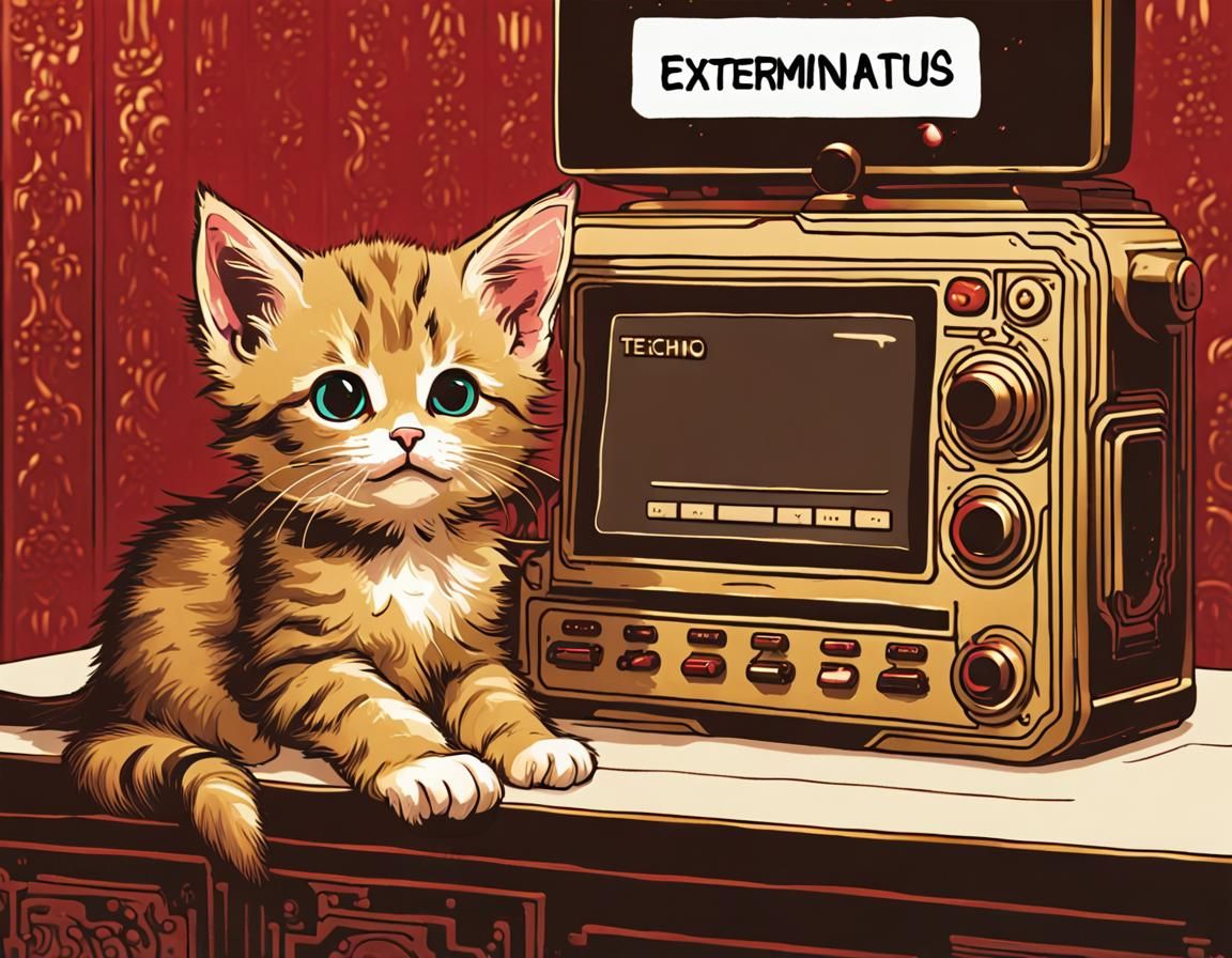 Cyberpunk Kitten Unleashes Digital Exterminatus in Gold-Tone...
