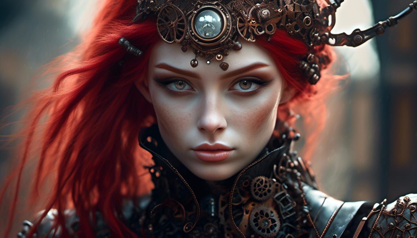 Enchanting Steampunk Dark Elf Girl Portrait