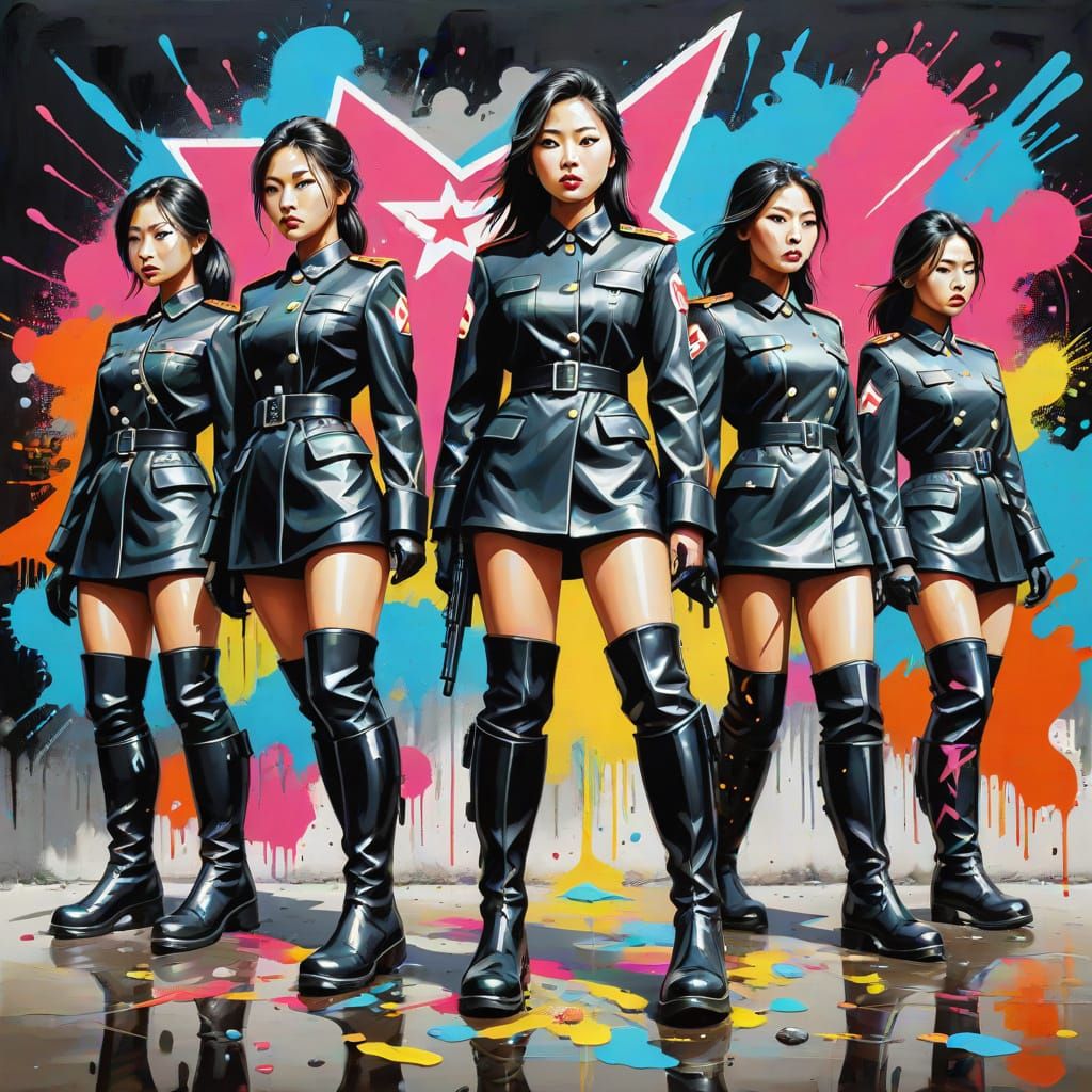 Vibrant Female Warriors in North Korean Formation