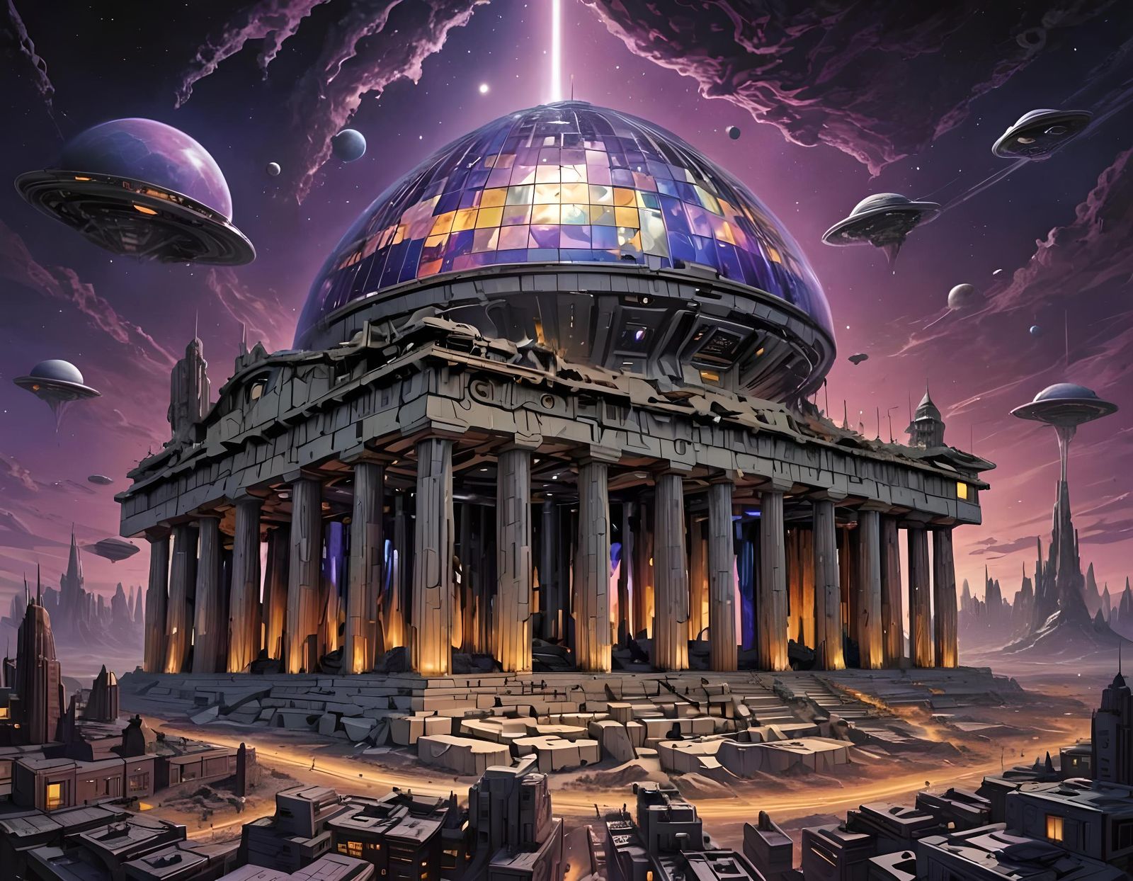 Sci-Fi Comic Art Panorama with Contrasting Colors