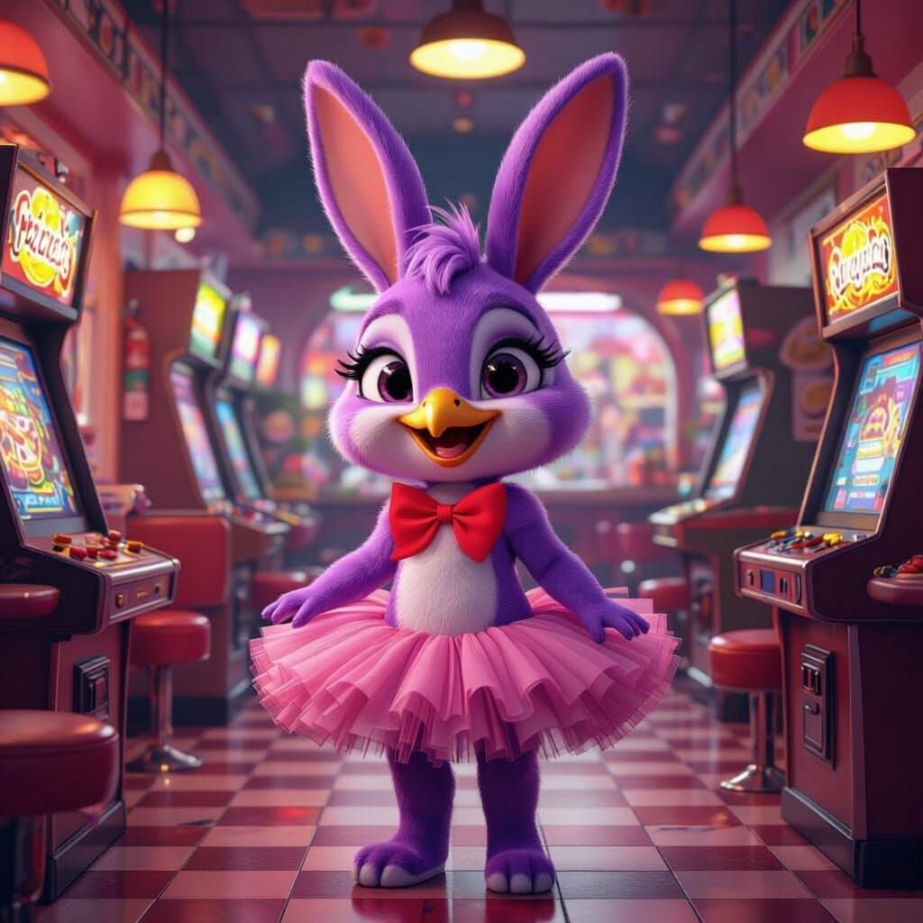 Bunny Character in Pizzeria Arcade as Matte Painting