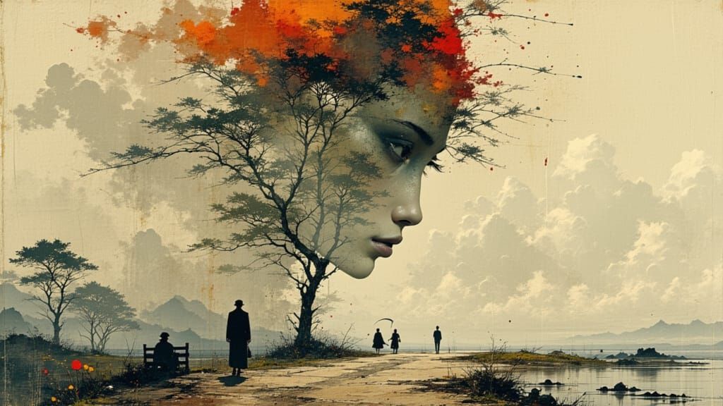 Peace and Love Double Exposure in Surrealist Style