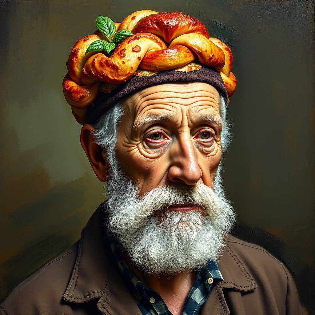 Sicilian Man's Pizza Hat: An Impressionist Portrait