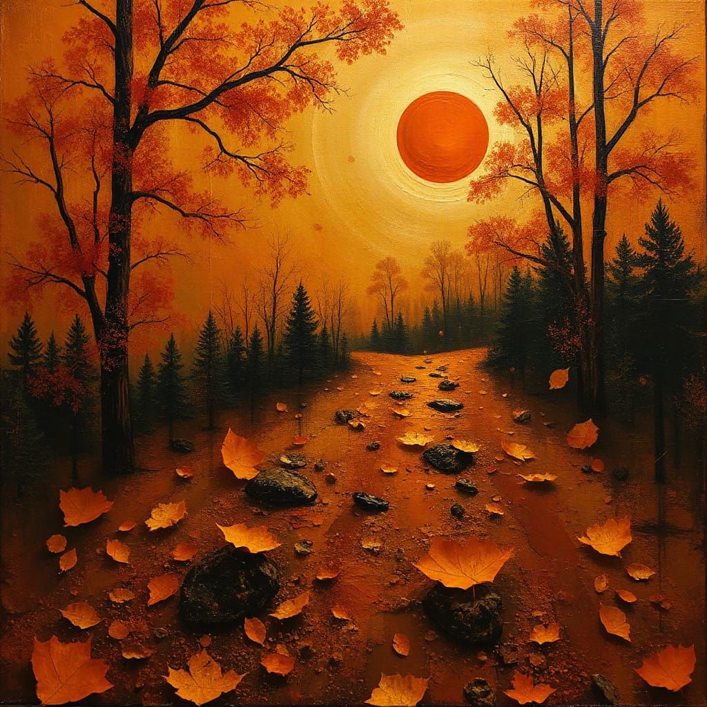 Surreal Abstract Landscape in Tacky Umber and Dark Auburn