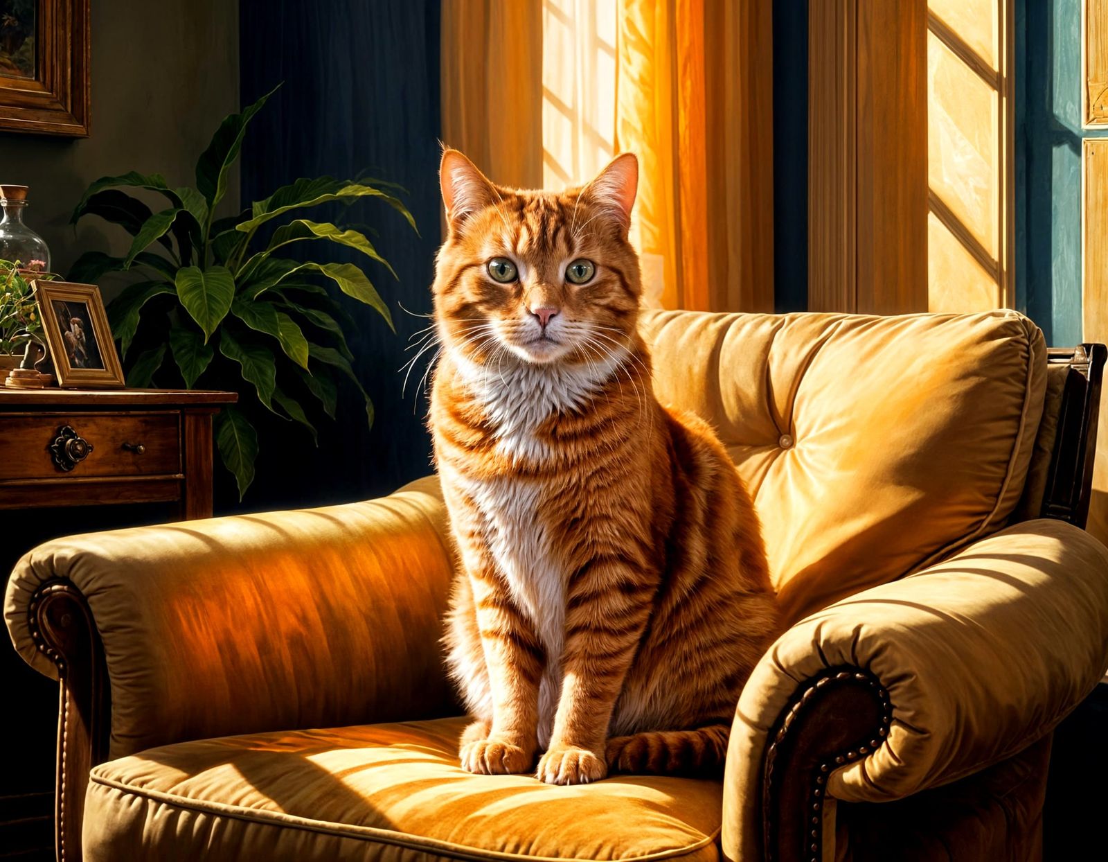 Ginger Cat in Cosy Room Bathed in Sunlight