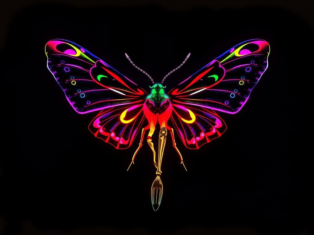 Neon Taxidermy Moth Butterfly Digital Art