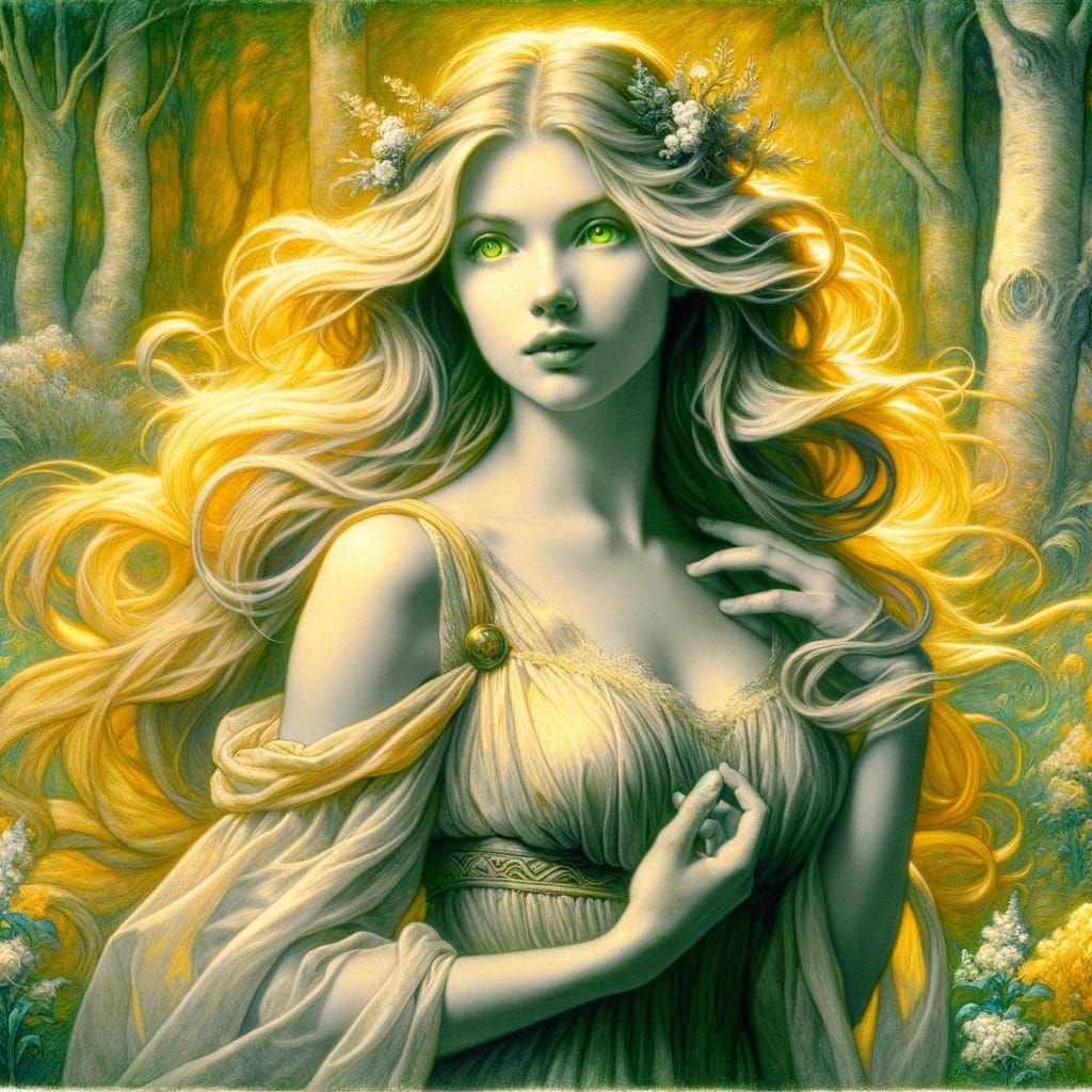 Norse Goddess in Pre-Raphaelite Style