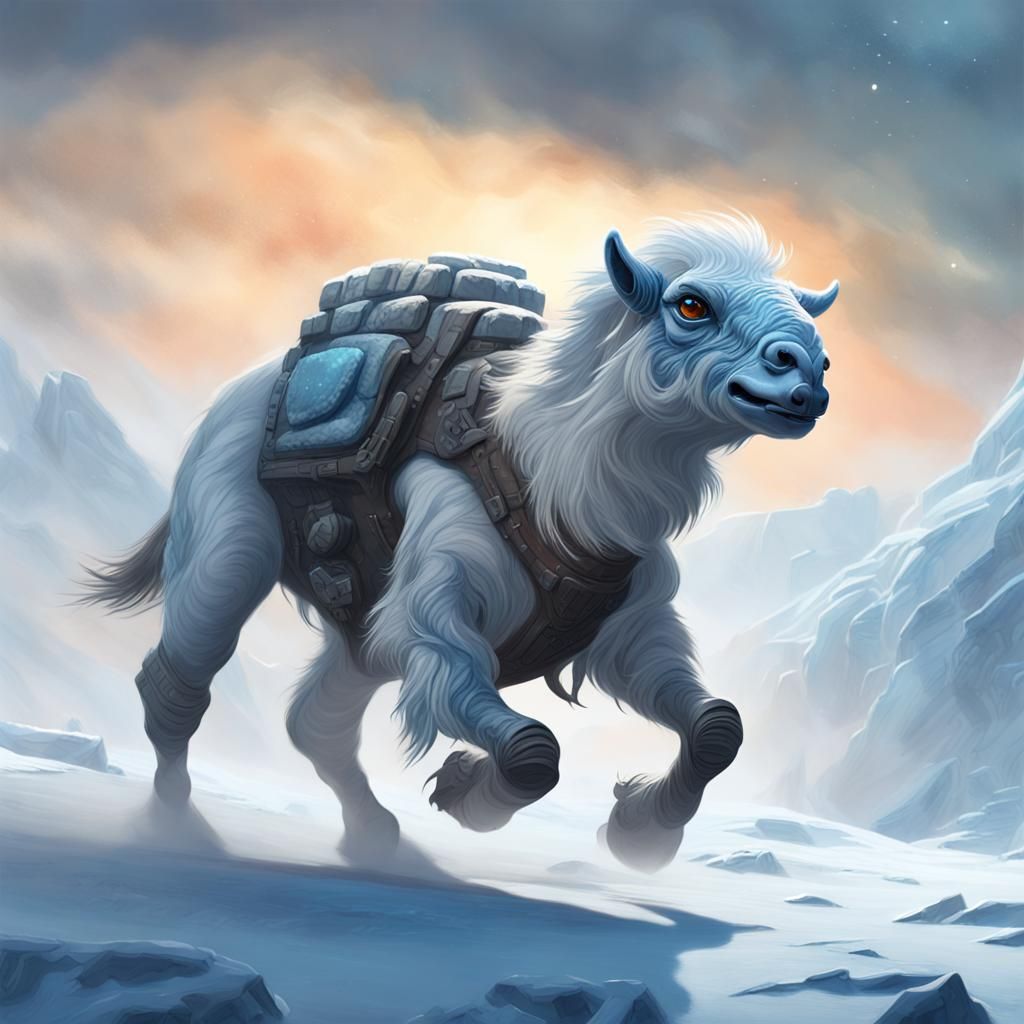 Cinematic Tauntaun in Hoth-Inspired Alien Landscape