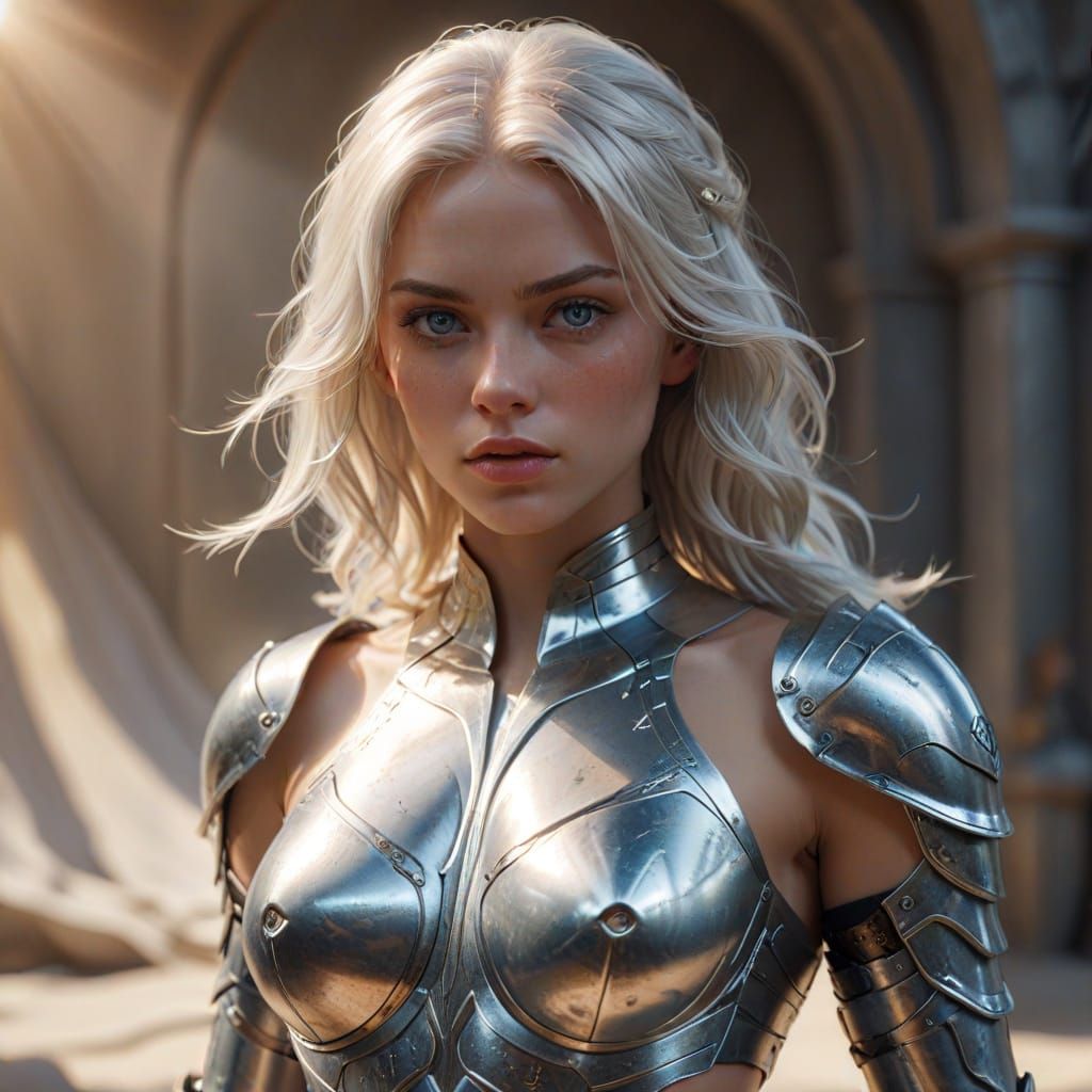 Hyperrealistic Portrait of a Warrior Maiden in Steel Bikini ...