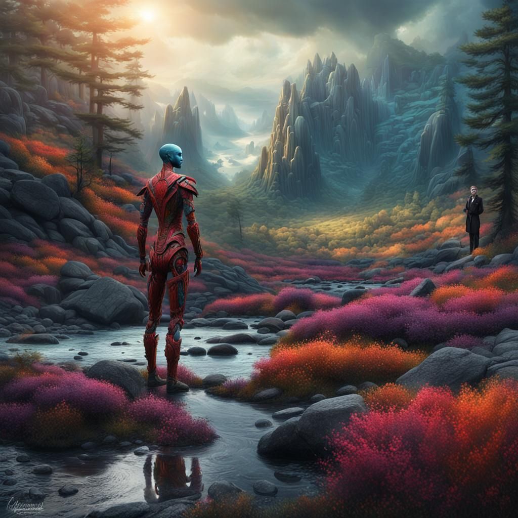 Vibrant Wilderness Scene with Day of the Dead Mannequin