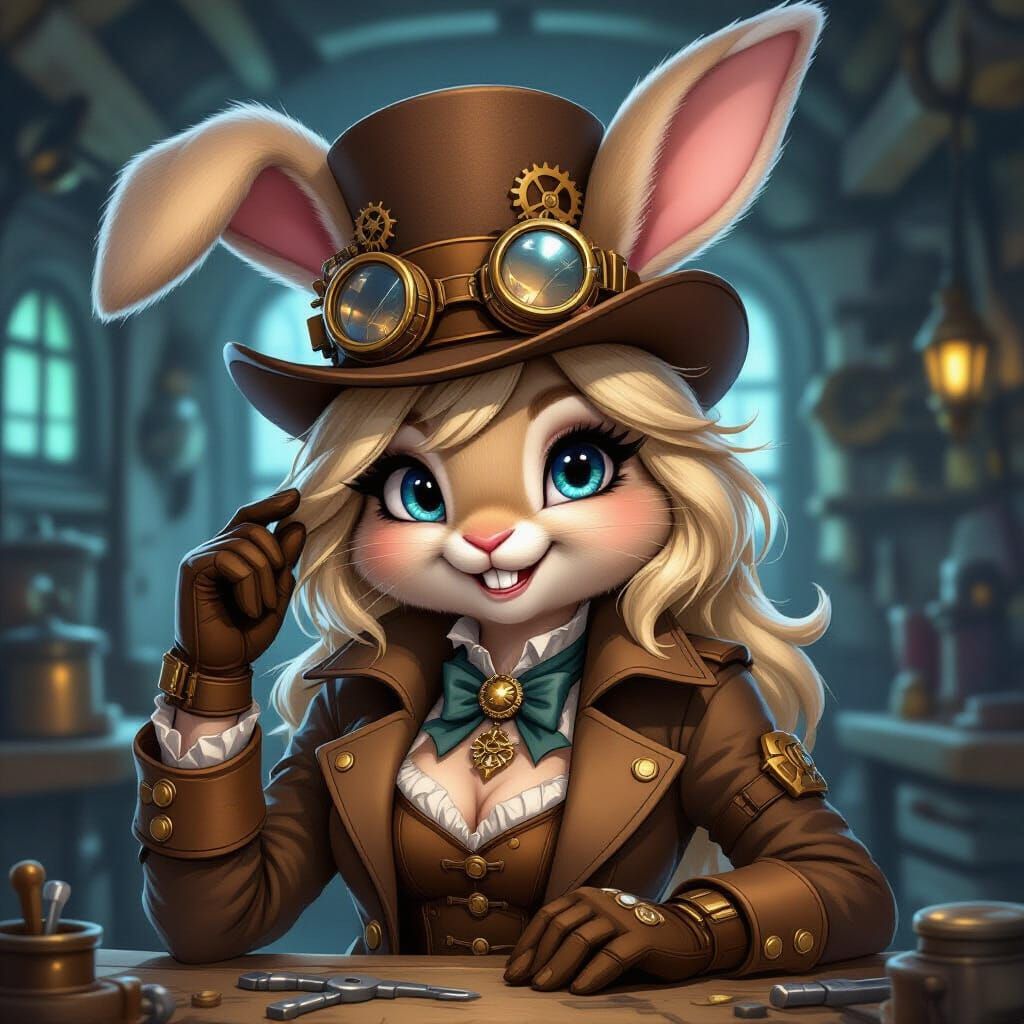 Steampunk Bunny Artist in Workshop