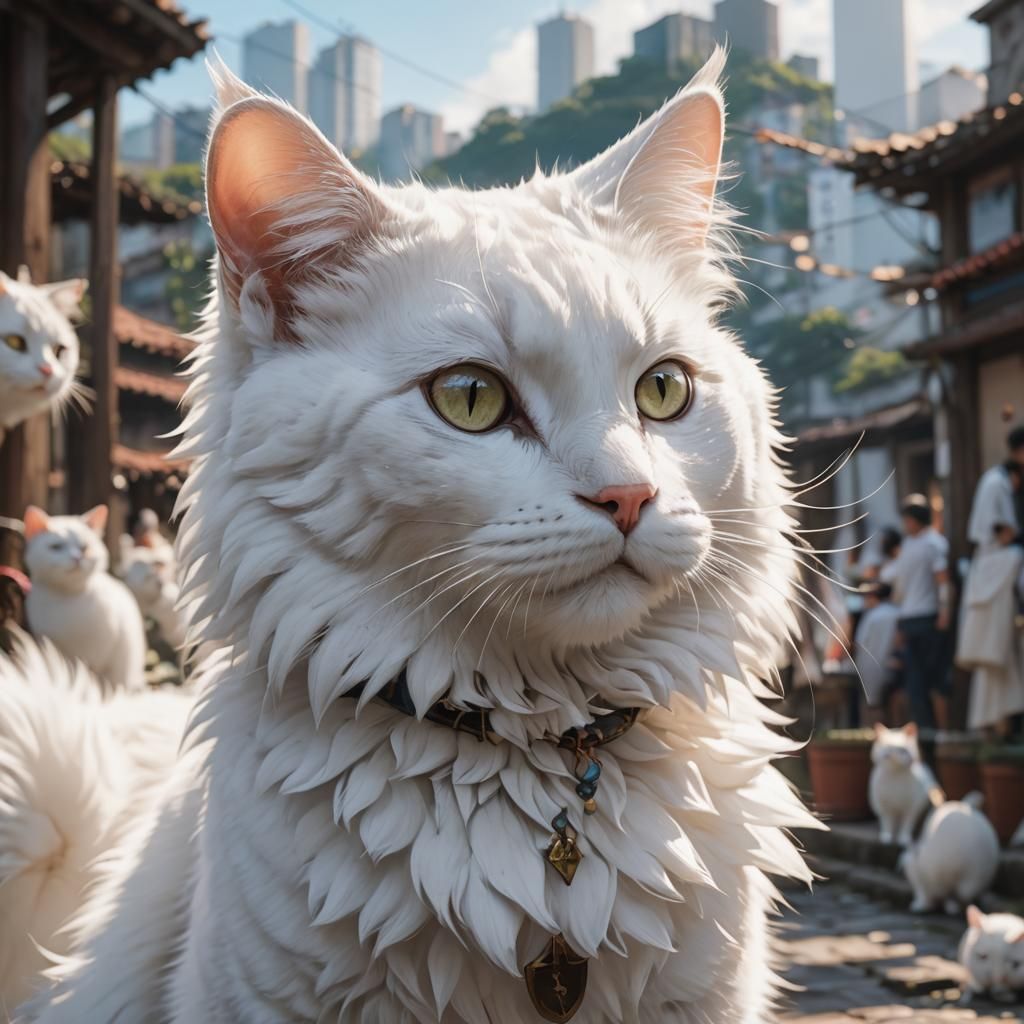 Fuzzy White Cat in Brazil: 3D Anime Art