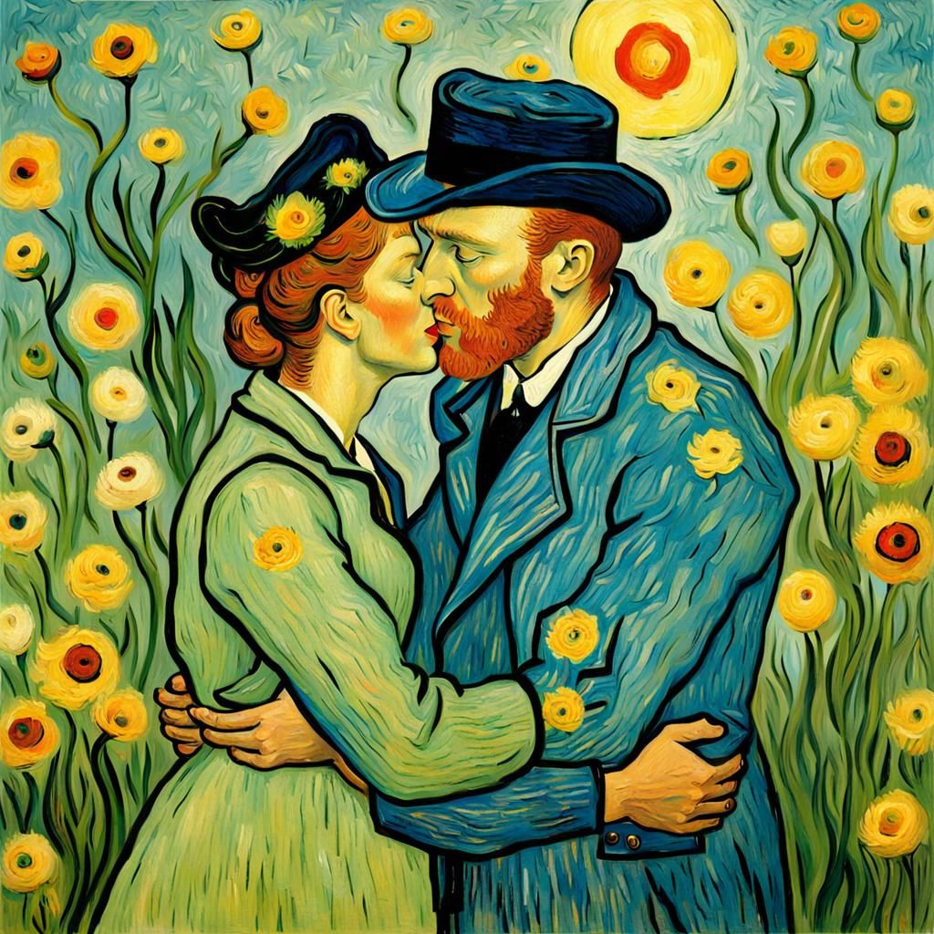 Passionate Kiss in Van Gogh Style