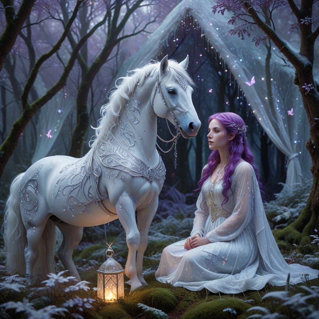 Ethereal Celtic Goddess in Whimsical Winter Wonderland