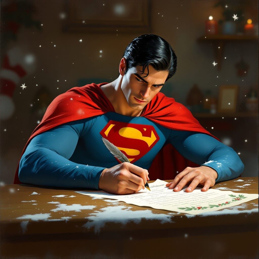 Superman Wishes Christmas Cheer in a Norman Rockwell-Style H...