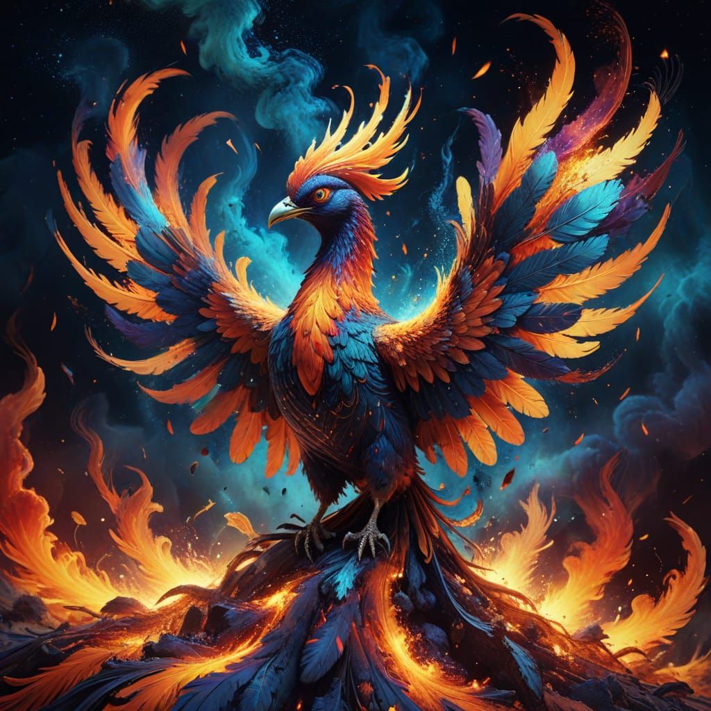 Cosmic Phoenix Rises From Embers in Surreal Galaxy Style