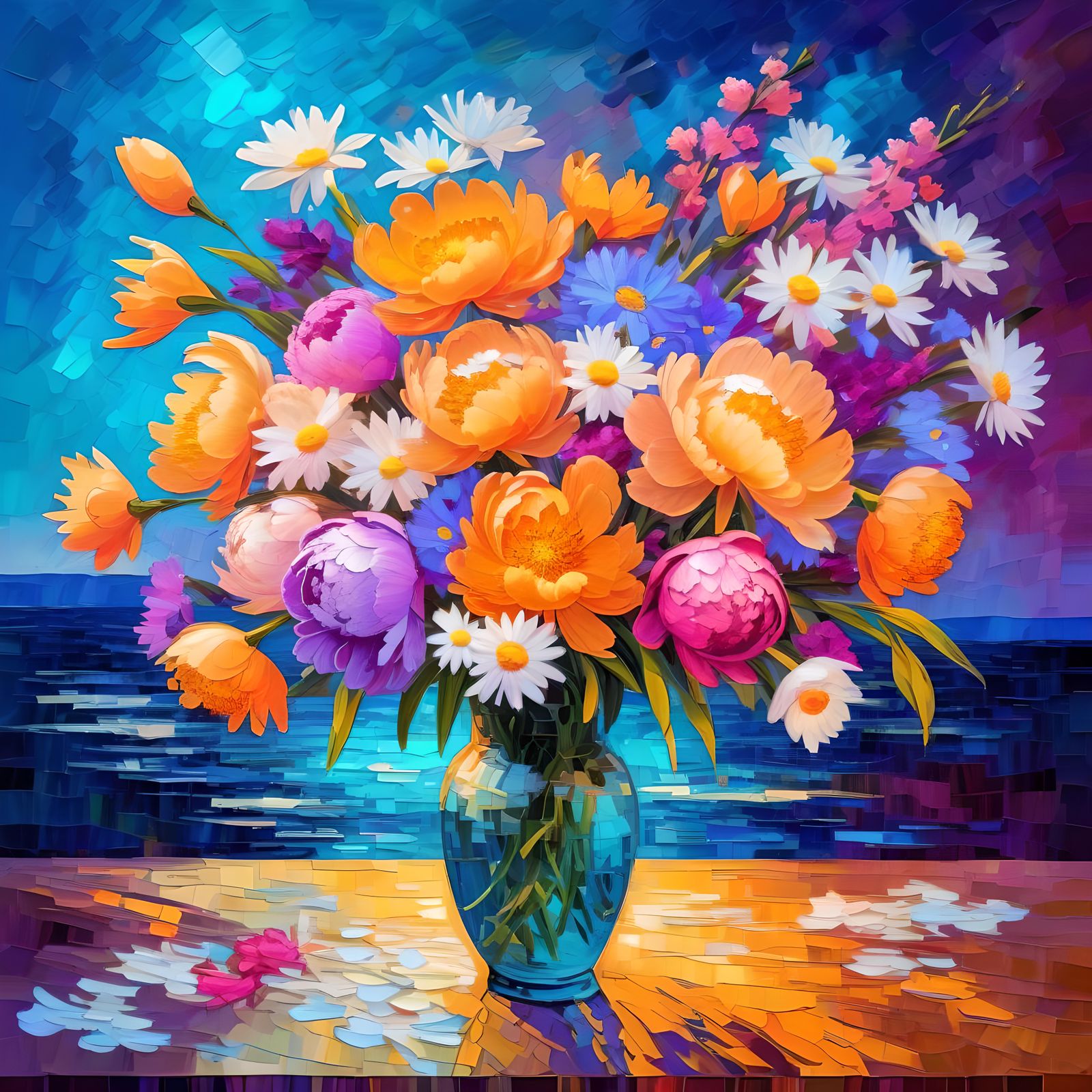 Luminous Bouquet of Flowers in Post-Impressionism