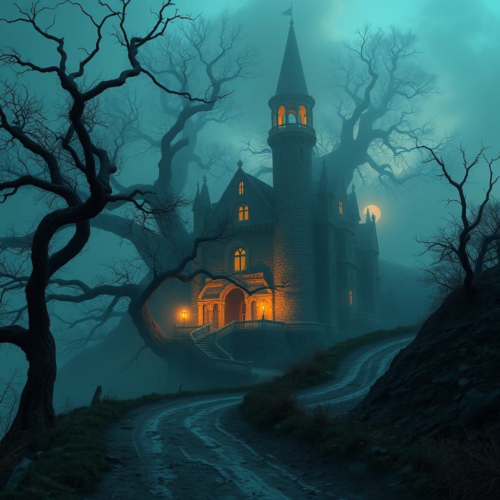 Enchanted Wizard's Fortress Hidden in Twilight