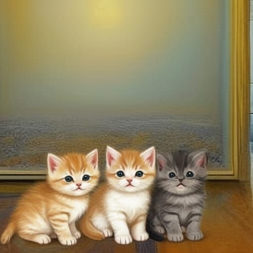 Three Adorable Kittens Play Together