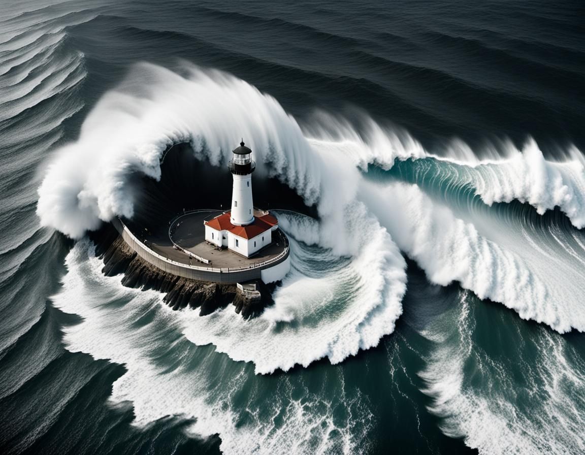 Lighthouse hit by massive waves
