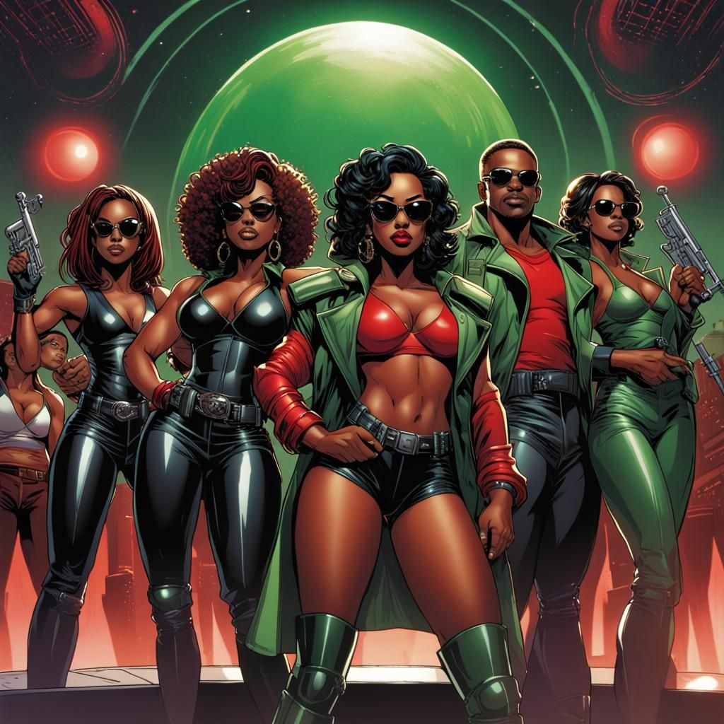 A group of stunning and strikingly beautiful African American New York City Female gangsters and 1 Male outer space gang...