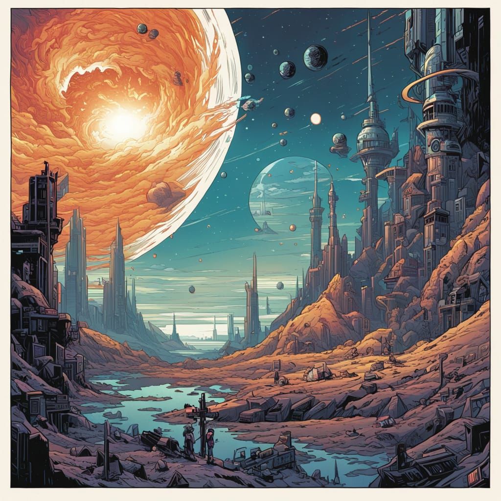 Cosmic Feline Metropolis in Surreal Abstract Reality