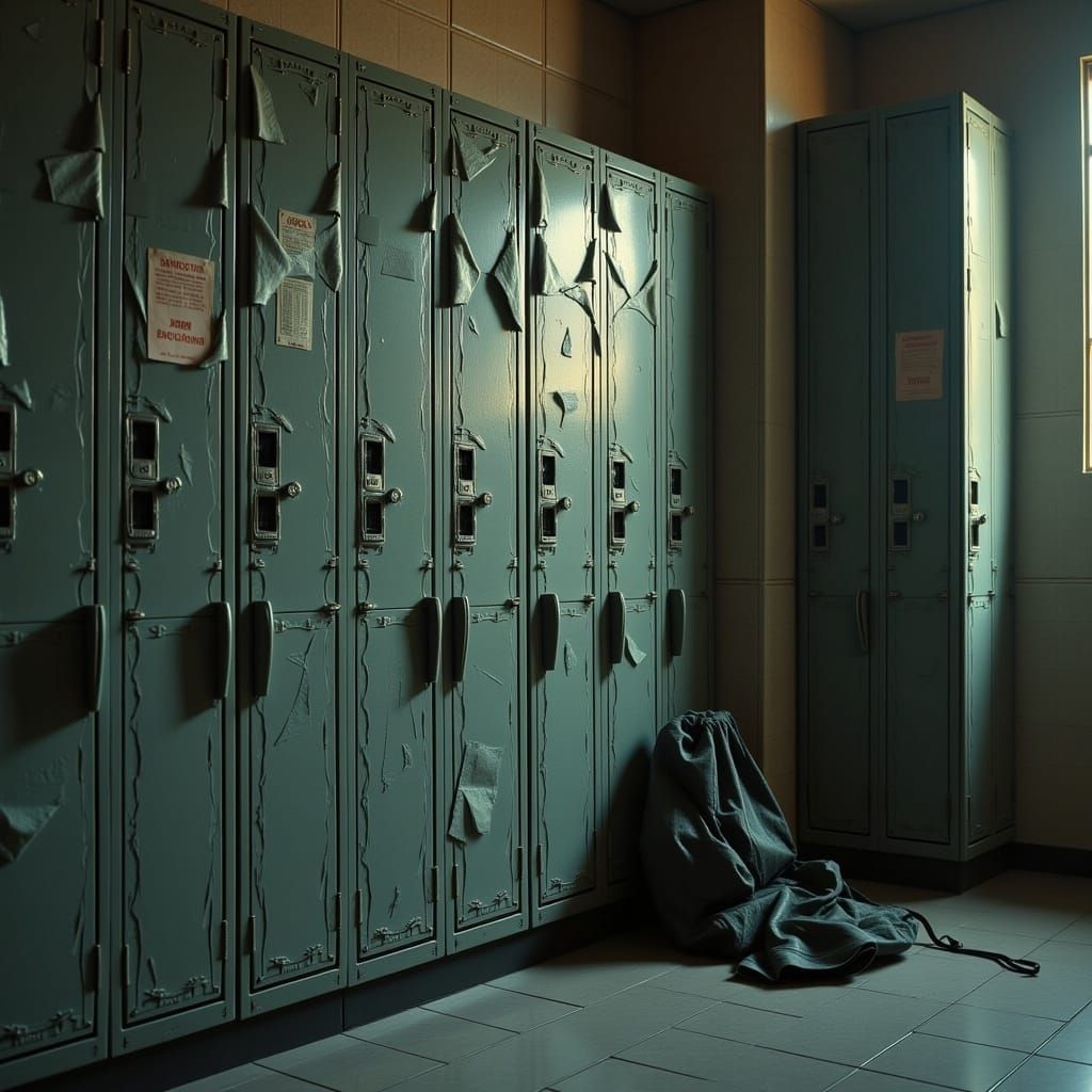 Realistic Image of Old Lockers and Gym Bag